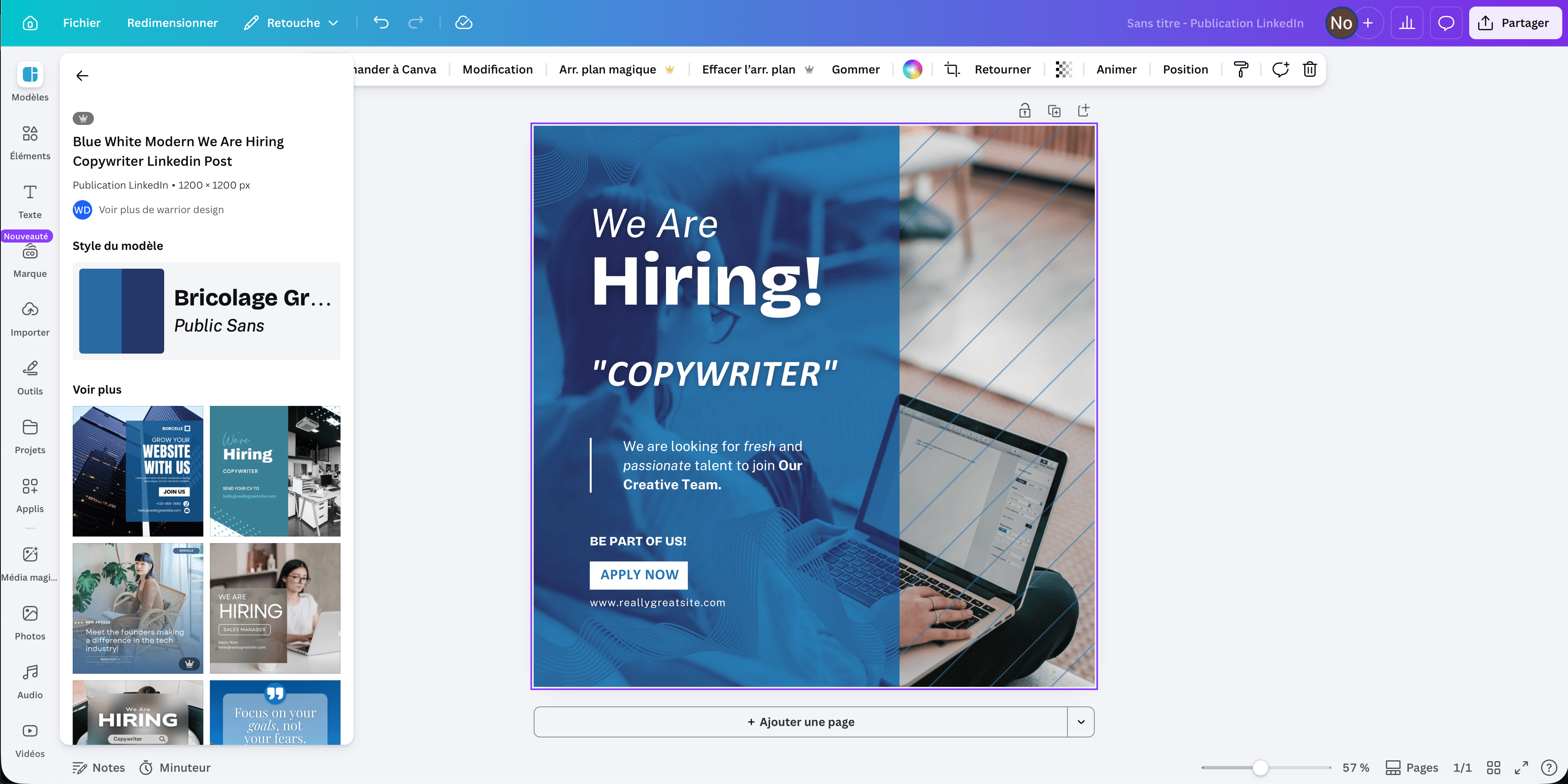 Éditeur de carrousels Canva - design basé sur des templates avec saisie manuelle du texte