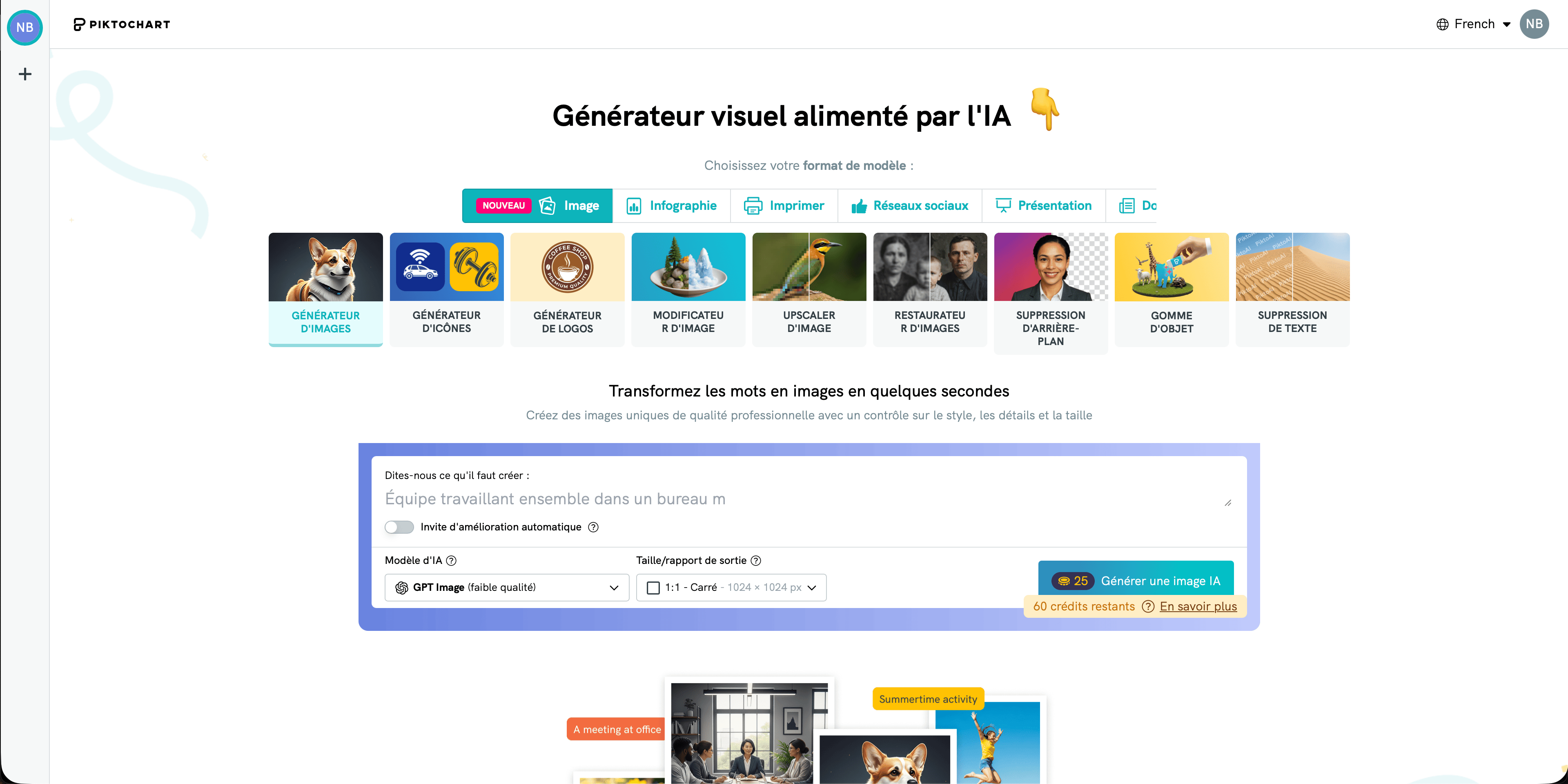 Générateur de carrousels Piktochart - 6 variations IA avec visualisation de données