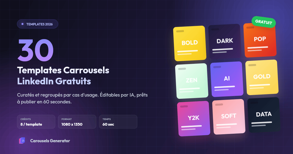 30 Templates Gratuits de Carrousels LinkedIn pour 2026 (Prêts en 60 Secondes)