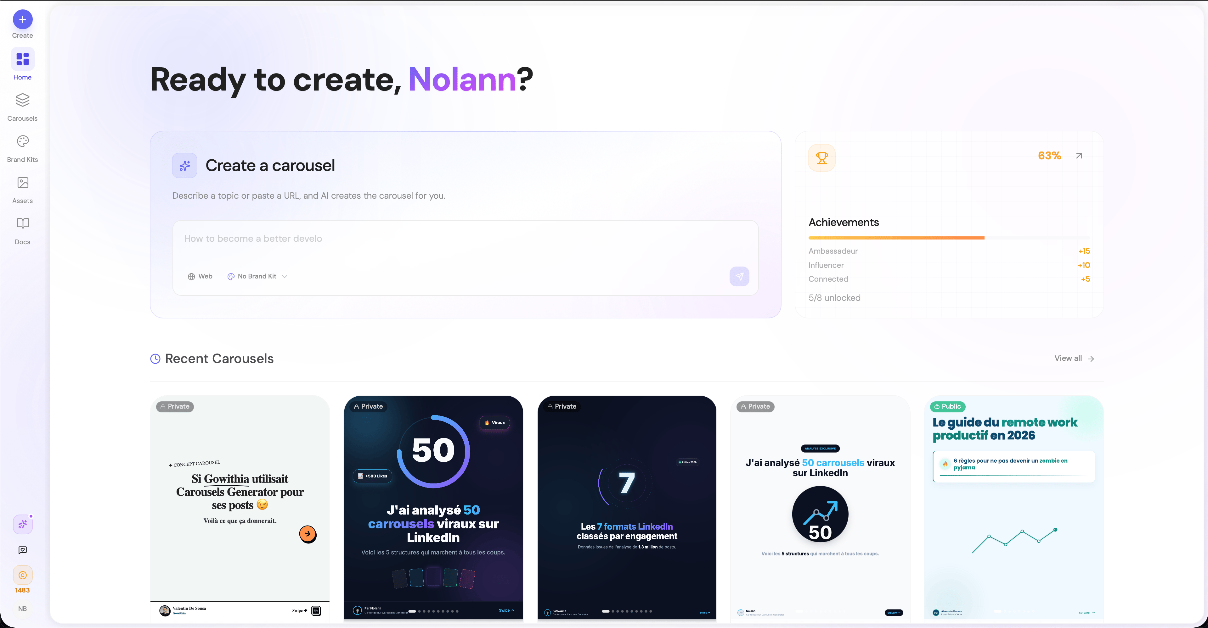 Carousels Generator dashboard - click New Carousel to start