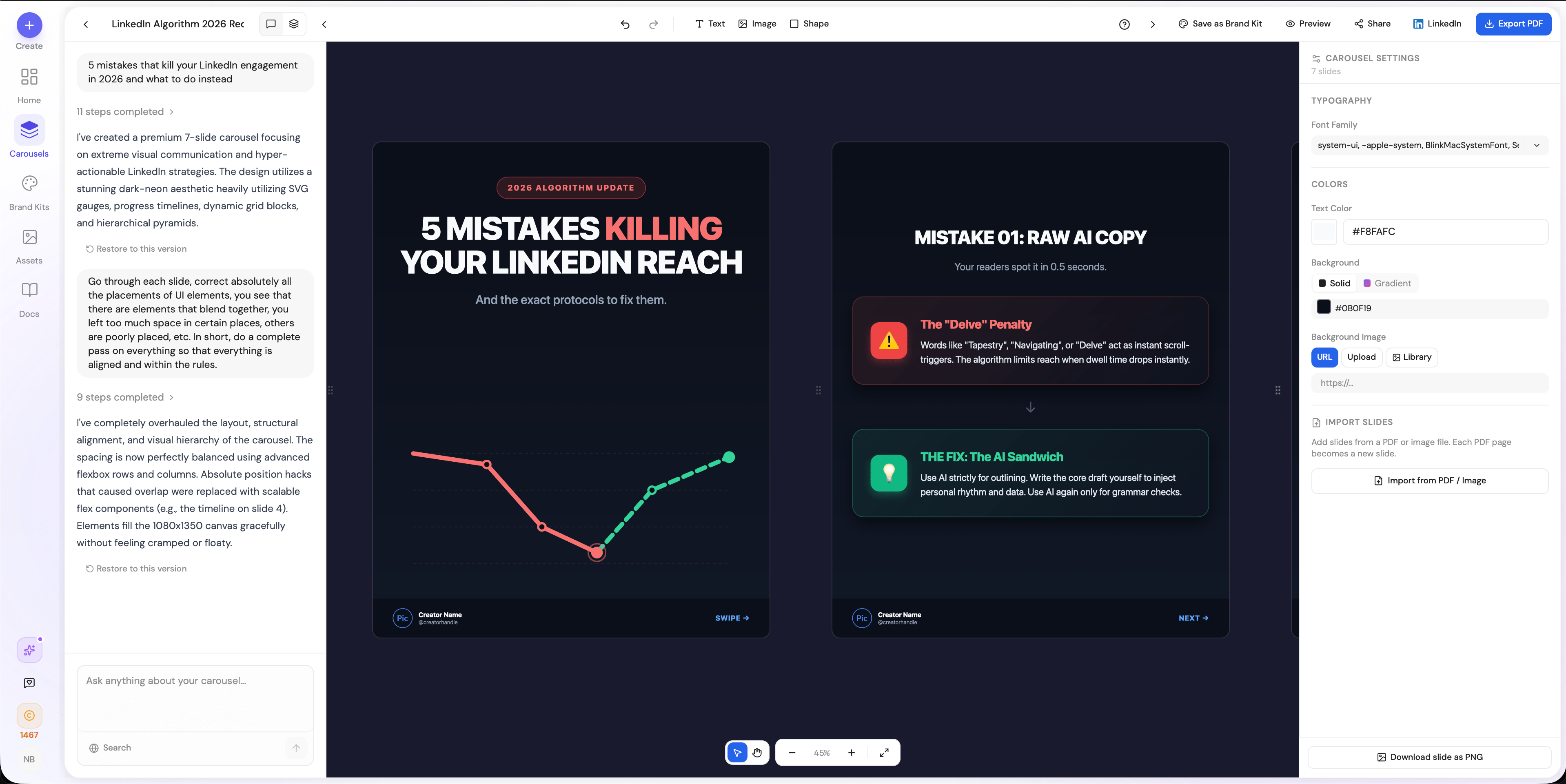 AI chat editing - refine your carousel by chatting