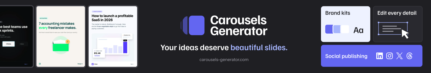 Carousels Generator company LinkedIn cover, English version