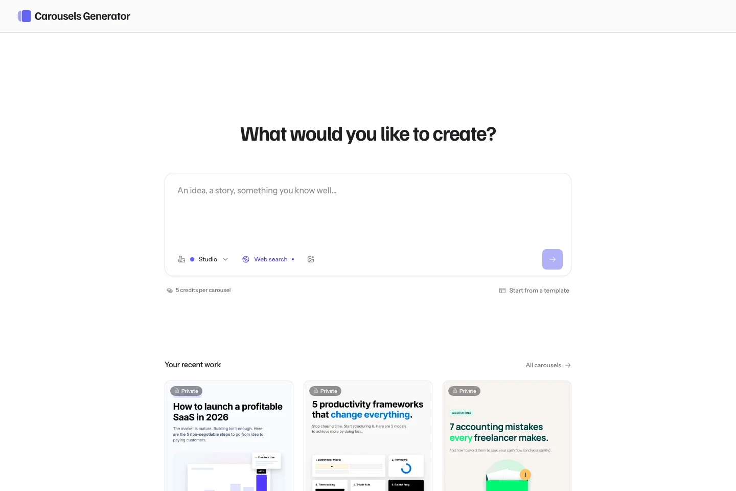 Start a carousel and find your recent work