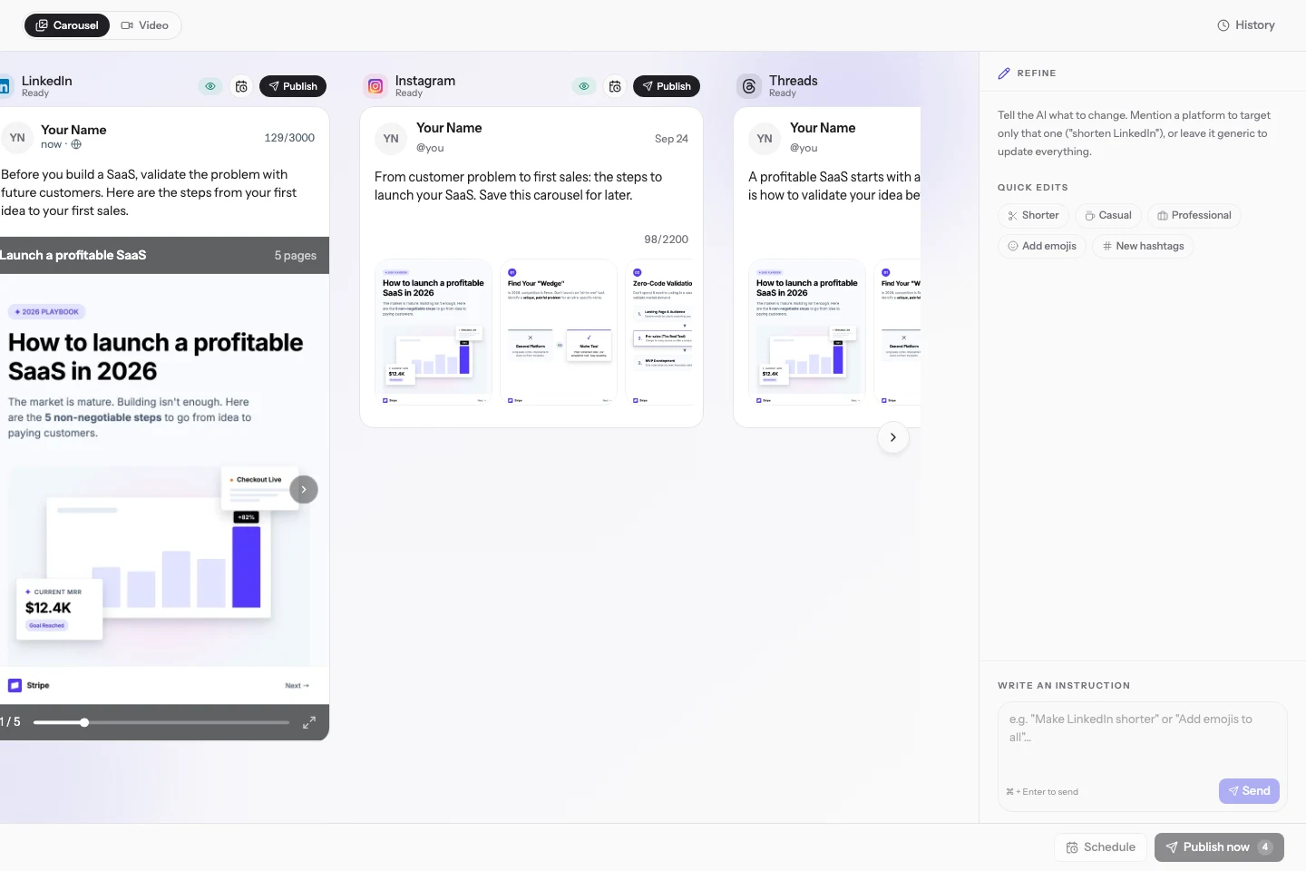 The publishing composer for LinkedIn, Instagram, X, and Threads