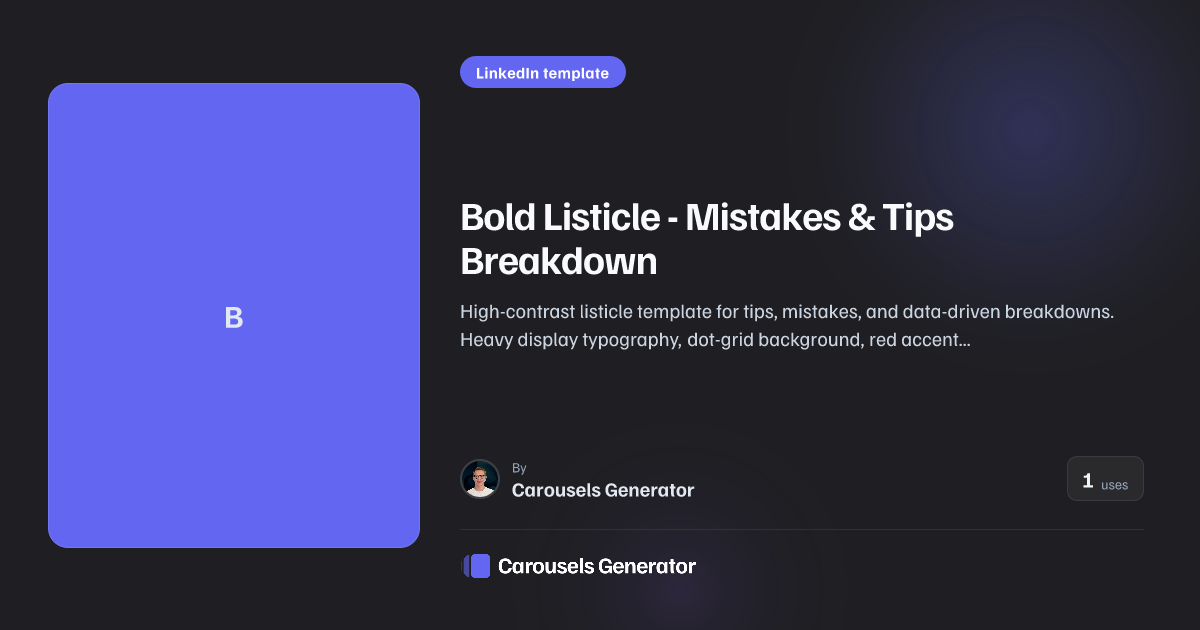 Bold Listicle - Mistakes & Tips Breakdown - LinkedIn Carousel Template ...