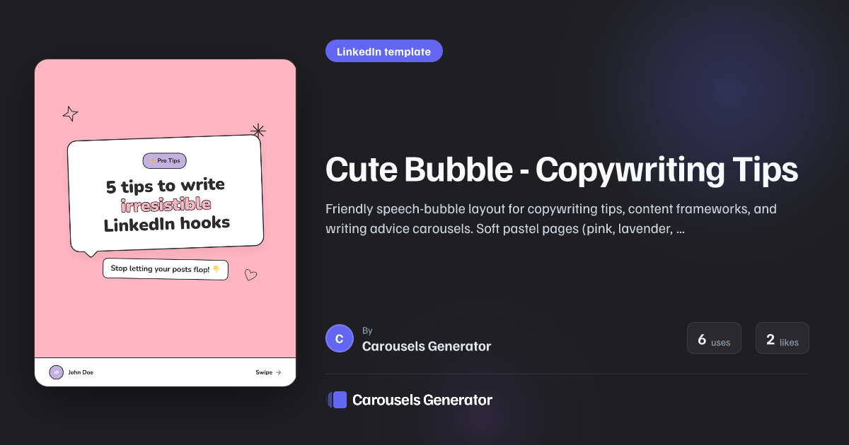 Cute Bubble - Copywriting Tips - LinkedIn Carousel Template by ...