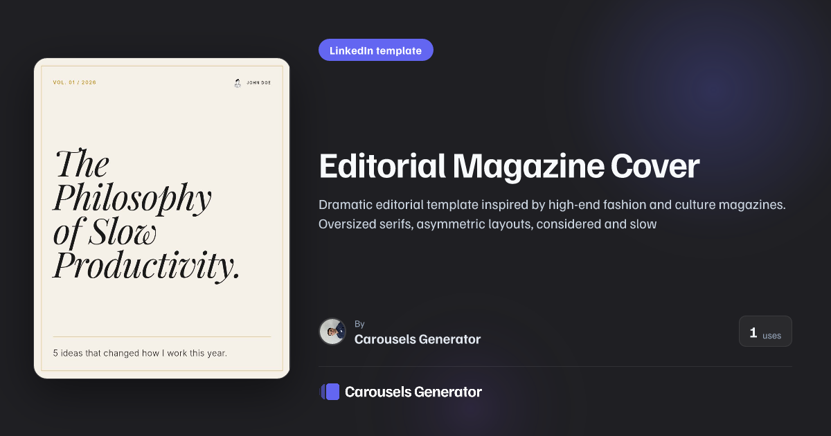 Editorial Magazine Cover - LinkedIn Carousel Template by Carousels ...